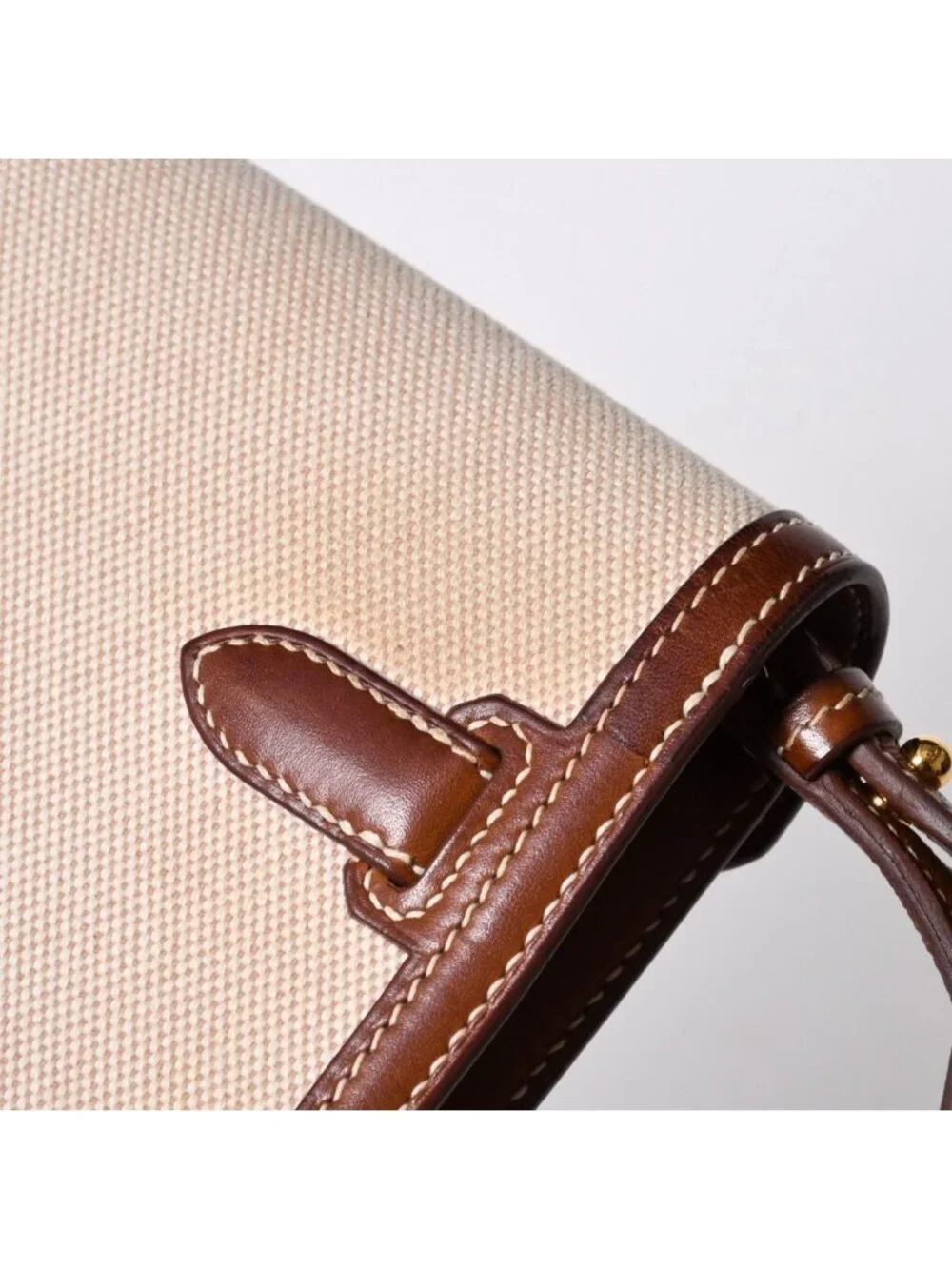 Hermes Kelly Depeches 25 Clutch Beige Brown Toile H Barenia Time